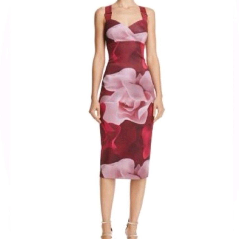Ted Baker Red and Pink Floral Midi Dress. In excellent condition. US size 8